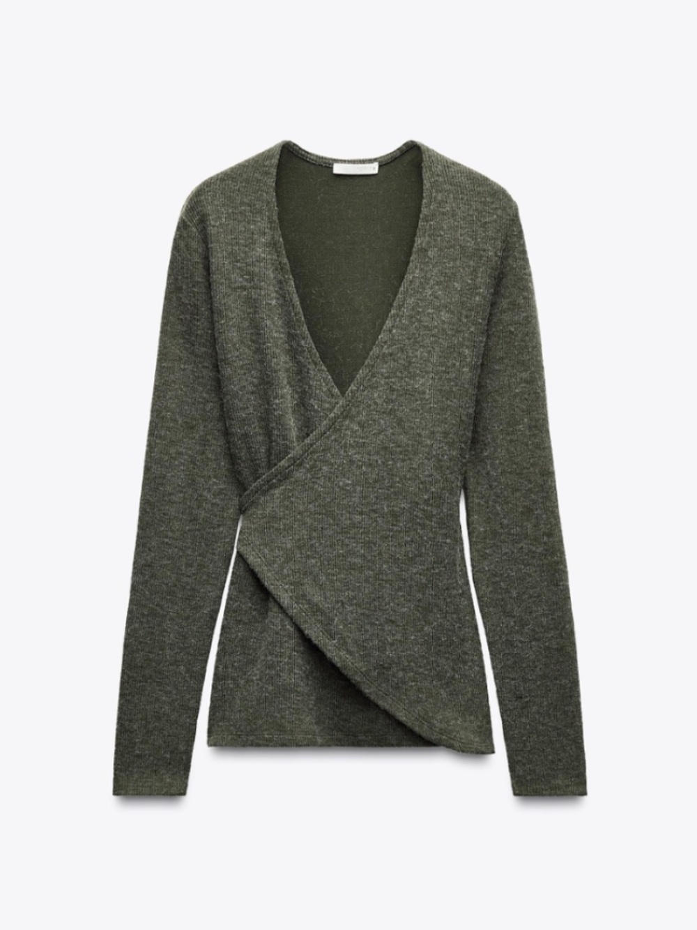 Zara Soft Wrap Top Dark Green Size Medium Wrap Sweater